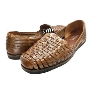 Sunsteps | Women | Golden Tan Hand Woven Leather Huaruche Slip-On Sandals | Sz 8